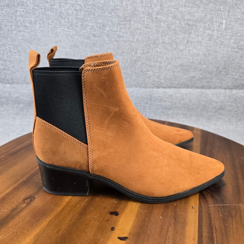 Womens Pointed Toe Ankle Boots Block Heel Brown Suede Chelsea Booties‎ Size 8